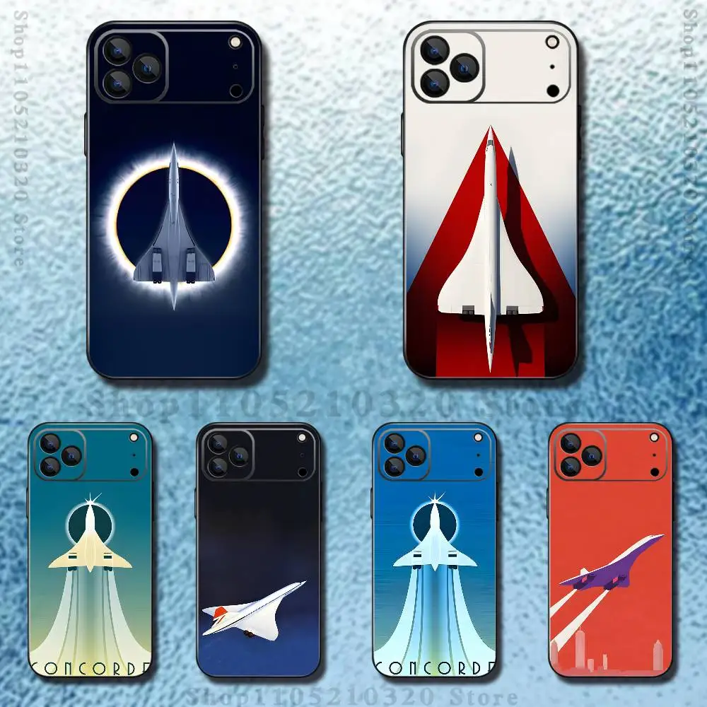 Concorde Air France Handyhülle für iPhone 17,16,15,14,13,12,11, Pro Max, XS, X, XR, SE, Mini, 8,7, weiche Silikonhülle in Schwarz