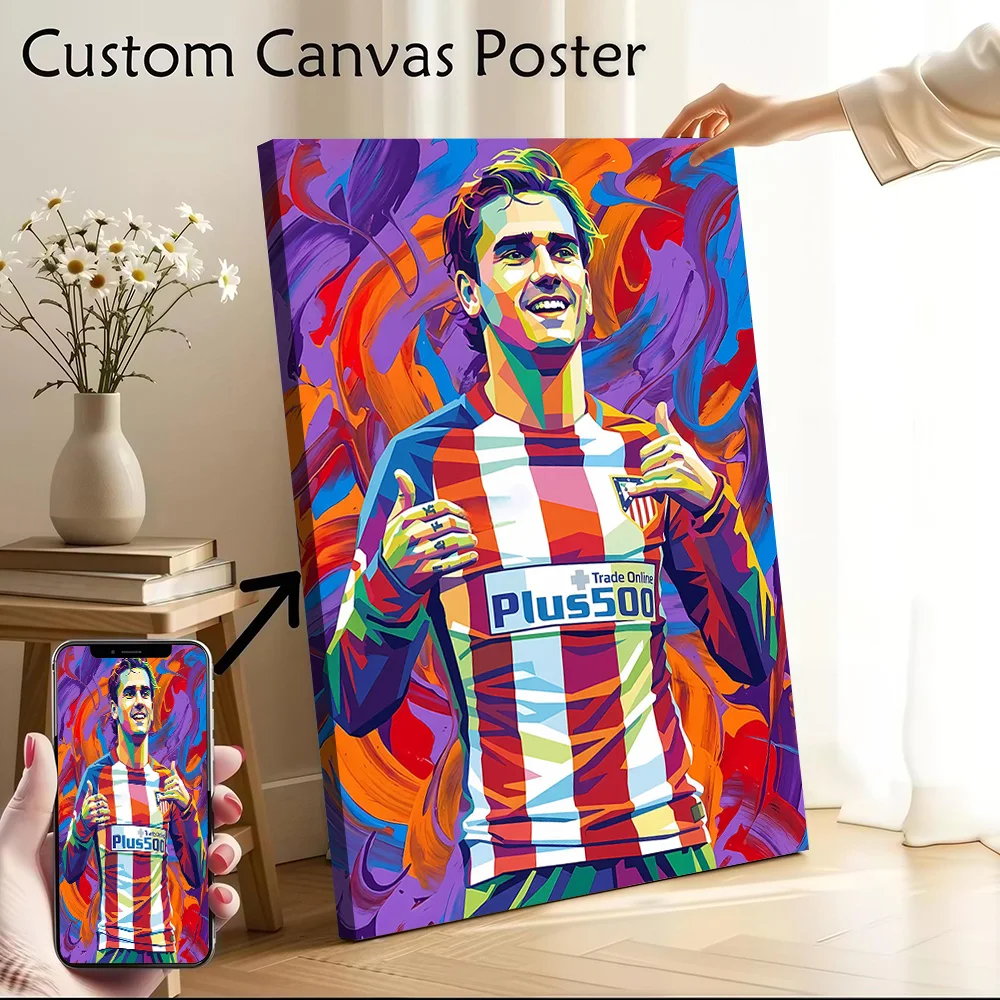 Póster de lienzo con retrato de Antoine Griezmann, imágenes personalizables, arte de pared, pintura en lienzo para decoración del hogar, adornos