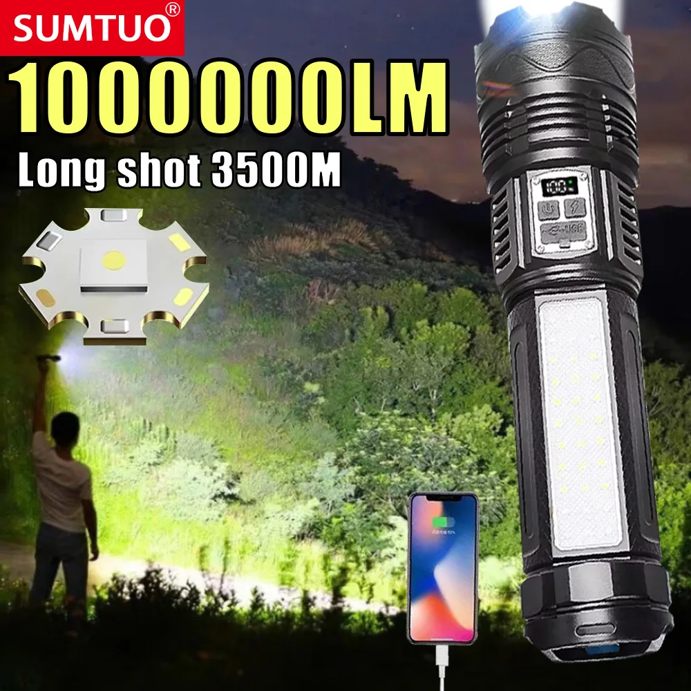 New 15000mAh White Laser Flashlights 1000000LM Ultra Powerful Flashlight Zoom USB Rechargeable Tactical Torch Light For Camping