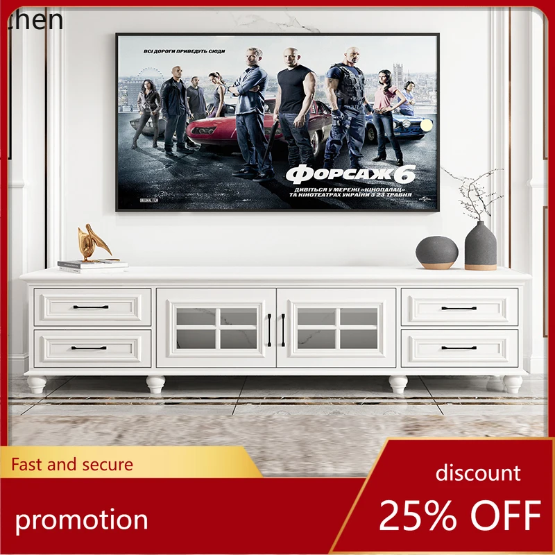 

CZ all solid wood living room glass TV cabinet coffee table combination white simple wine cabinet furniture storage