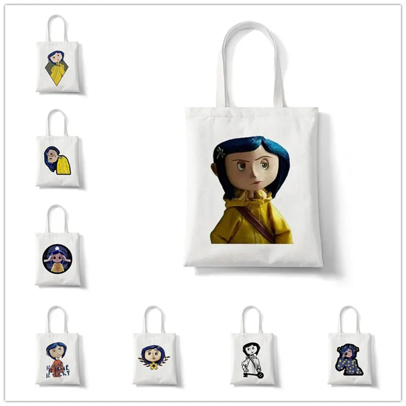 Coraline Printed Shopper Tote Bags Kawaii Women Casual Shoulder Bag Large Capacity Graphic Lady Handbag Resuable Girl Purse Gift