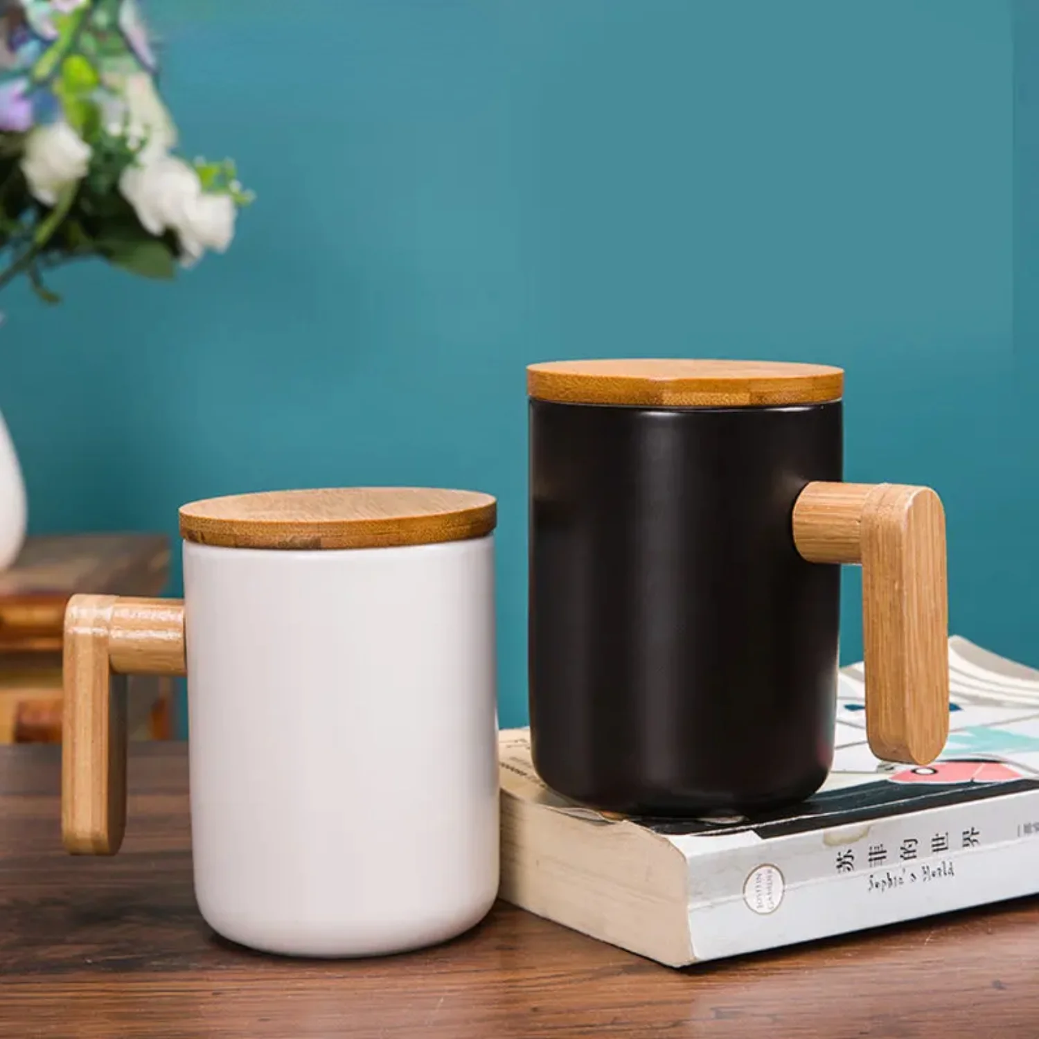 380ml Creative Ceramic Coffee Mugs with Bamboo Handle and Lid  Office Coffee Cup Hot Water Mug Drinkware Oz tumbler Oz tumbler