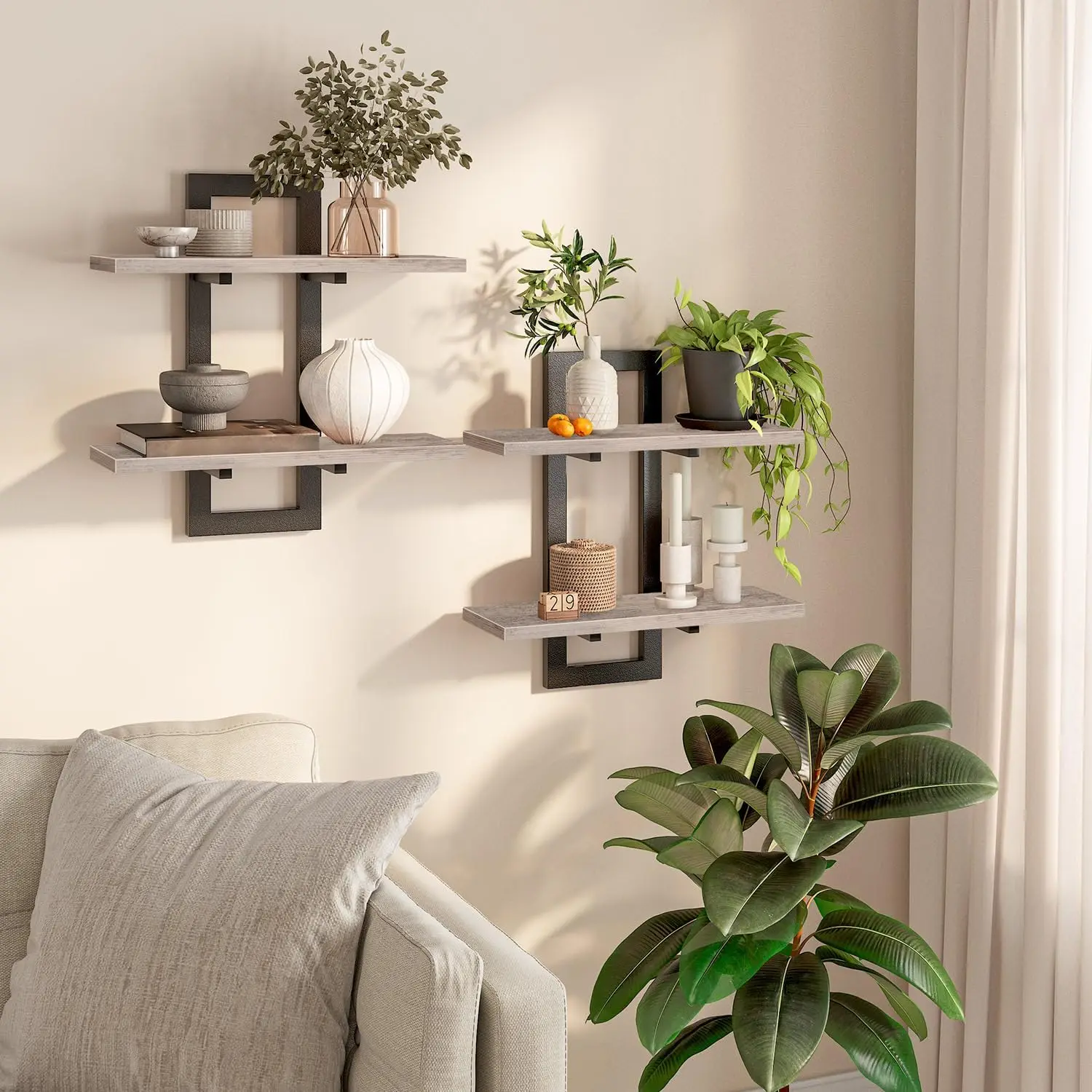 

Floating Shelves, 15 Inch Wall Shelf Set of 2, Wall Mounted Storage Shelves 2-Tier, Hanging Bathroom Shelves, for Livin