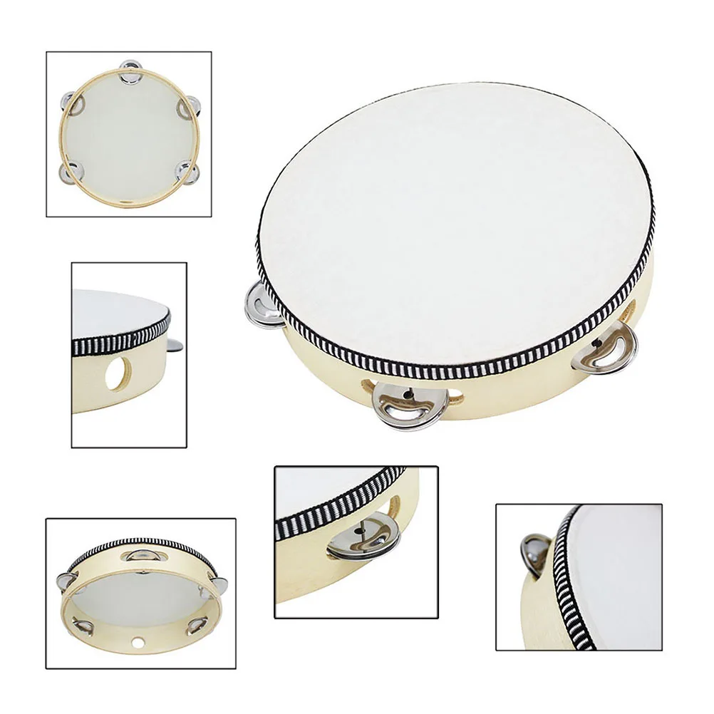 

Sheepskin Tambourine 10 Inch Handheld Birch Wood Frame Metal Jingles Easy Grip Design Ideal for Adult Music Learning