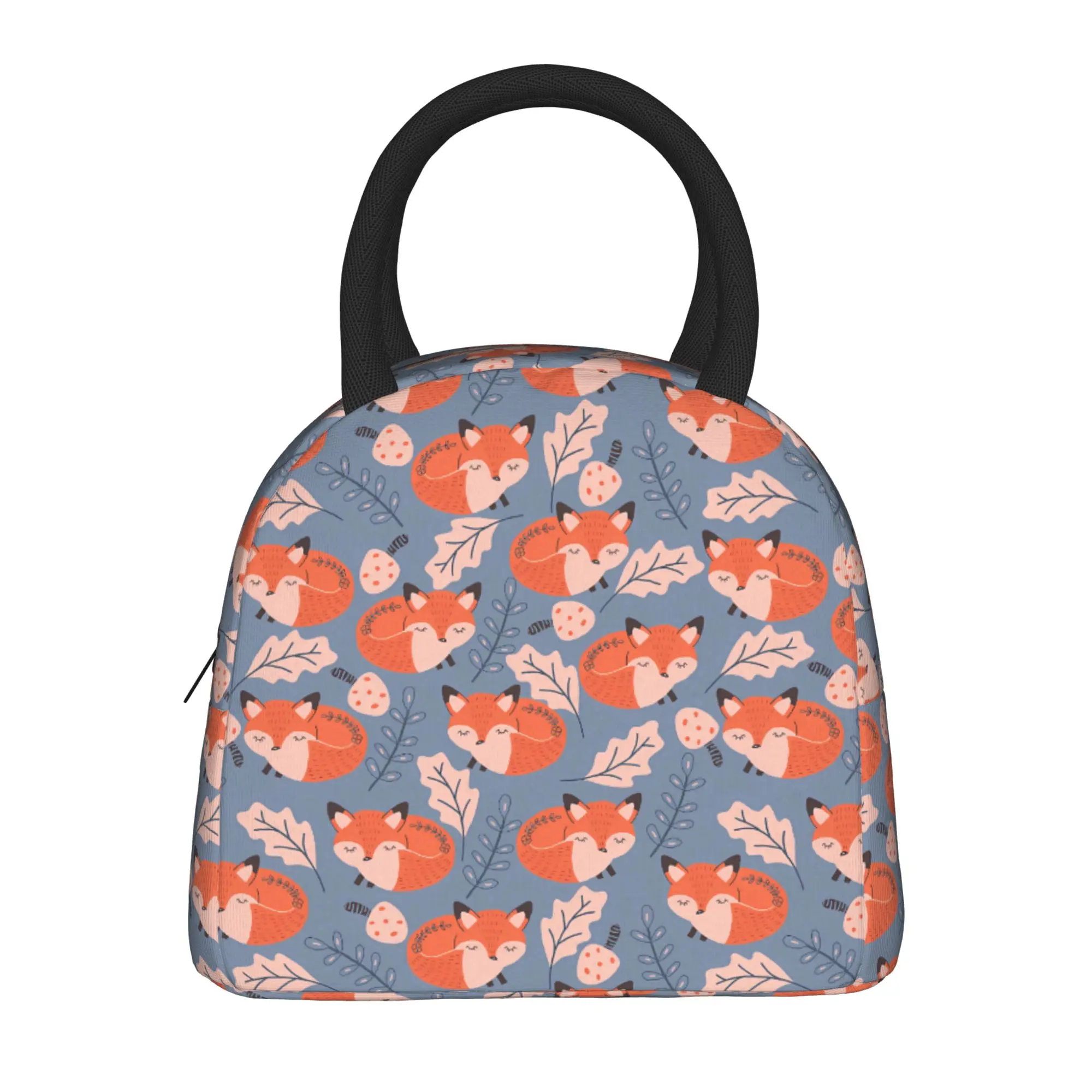 Cute Foxes Light Blue Pastel Pattern Lunch Bag  Convenient Lunch Box Child School Print Cooler Bag Vintage Thermal Lunch Bags