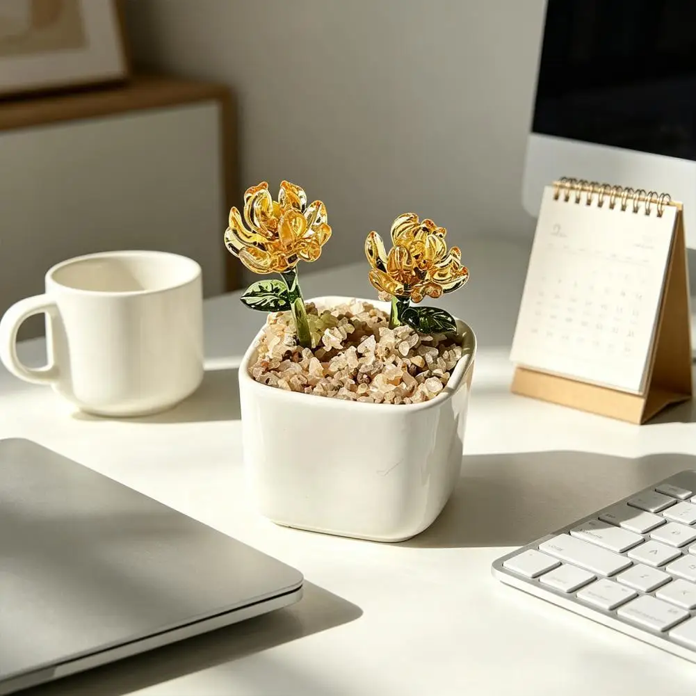 

Elegant Glass Flower Piece Hand Blown Mini Flower Bouquet Exquisite Glass Flower Craft for Home Indoor Table Decor