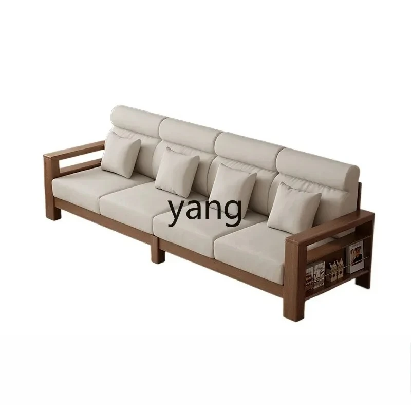 LHM  solid wood living room straight row three-person fabric sofa
