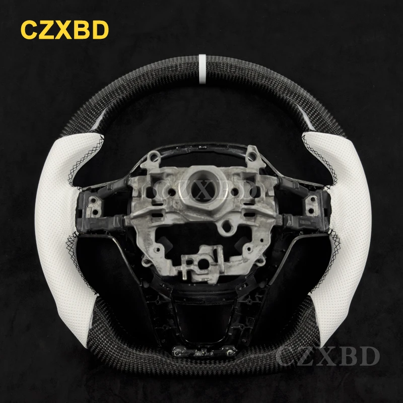 White Marker For Honda Civic Type R 2022 2023 2024 Glossy Black Real Carbon Fiber Steering Wheel High Quality Leather Customized