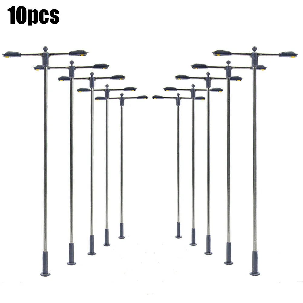 10pcs Double Whip Lamps LED 104mm H0 / 00 Street Lamp Flexible Height Railroad Decoration Building Landscape Accessories