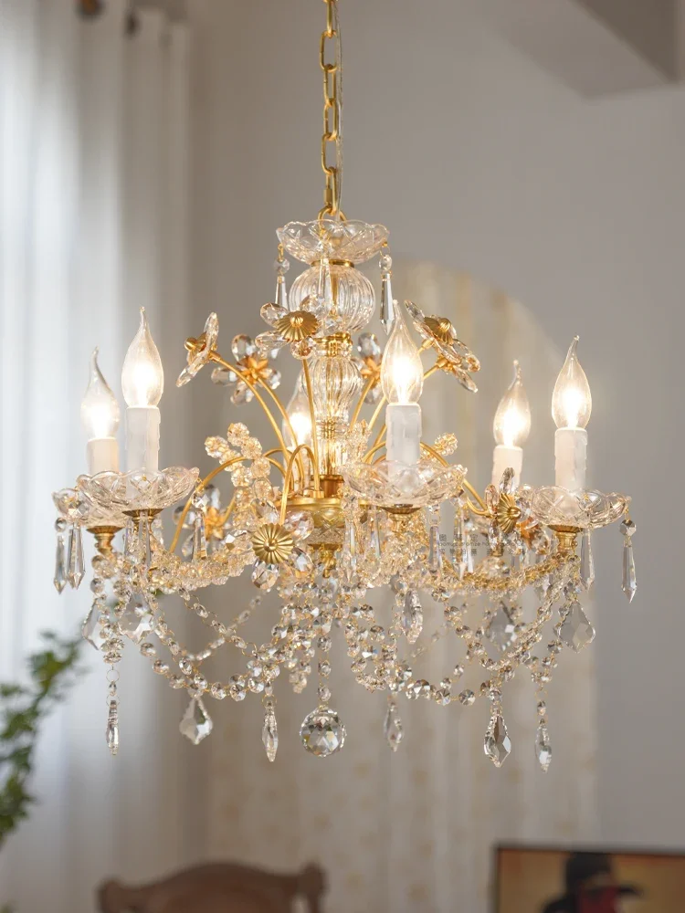 Retro French Brass Crystal chandelier bedroom living room dining room  dream Crystal Flower Chandelier