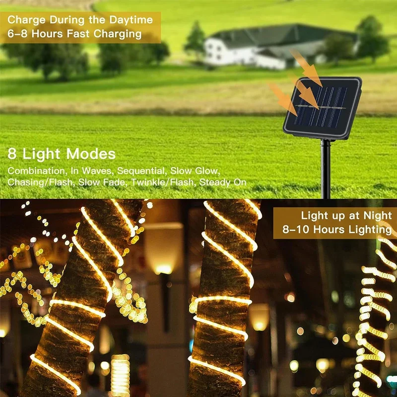 Solar Power LED String Fairy Lights, guirlanda ao ar livre impermeável, lâmpada de Natal, decoração do jardim, 7m, 12m, 22m, 32m