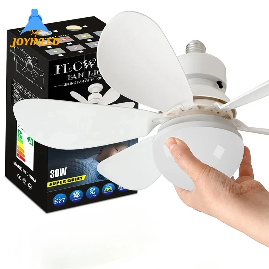 Ventiladores de teto 30W / 40W com controle remoto Ventilador de luz LED, base de lâmpada E27 Ventilador de teto silencioso inteligente para quarto e sala de estar