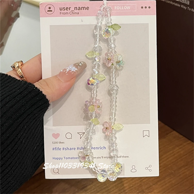 

INS милый блестящий цветок из бисера подвеска для телефона цепочка для чехла для телефона ремни для телефона аксессуары анти-потерянный брелок ремешок подарочные ювелирные изделия