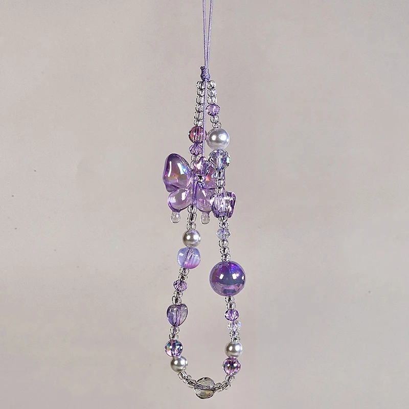 Charm Lanyard Anti Loss Keychain Camera Hanging Chain DIY DecorLight Purple Ins Style Y2K Heart Butterfly Pendant Phone Strap