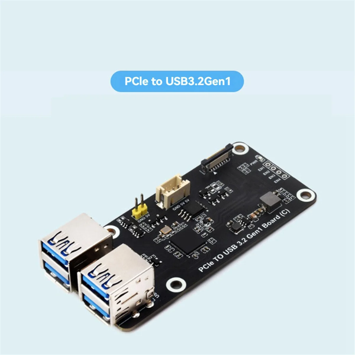 For Raspberry Pi 5 PCIe to USB3.2 Gen1 Board 5Gbps PCIe to 4xUSB3.2 Expansion Board Driver-Free Plug and Play