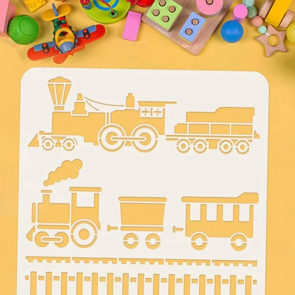 Train Graphics Stencil 11.8x11.8inch Reusable Train Engines Pattern Drawing Stencil DIY Craft Large Size Train Track Stencil - view 3