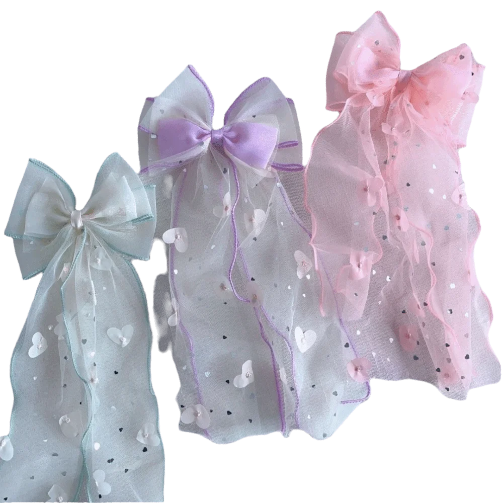 جديد شبكة مشبك شعر القوس الشريط الطويل نسج ذيل حصان أعلى كليب إكسسوارات الشعر #5