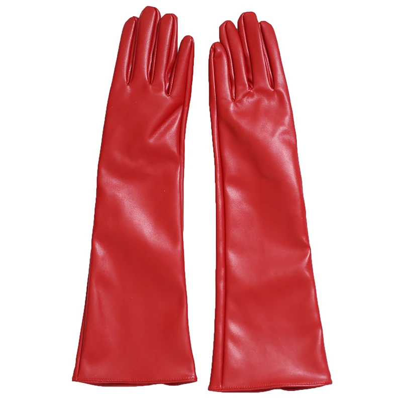 Women\'s Fashion Sexy Wide Sleeve Faux Pu Leather Glove Lady\'s Club Performance Formal Party  Leather Long Red Glove 1965