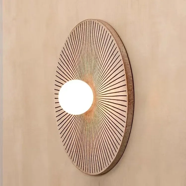 Japanese homestay tea room background wall decorative lamp, personalized retro fan shaped bedroom bedside wall light