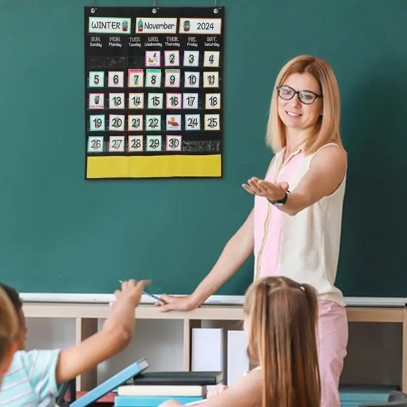 Calendar Pocket Chart Monthly Classroom Pocket Calendar Black Calendar Pocket Chart Educational Wall Pocket Chart For Number Of