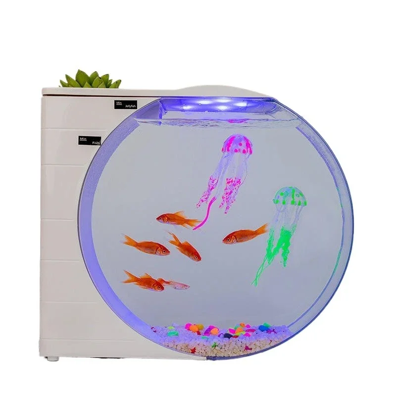 Color Jellyfish Light Emitting Diode Light Round Acrylic Fish Tank Desktop Table Jellyfish Aquarium