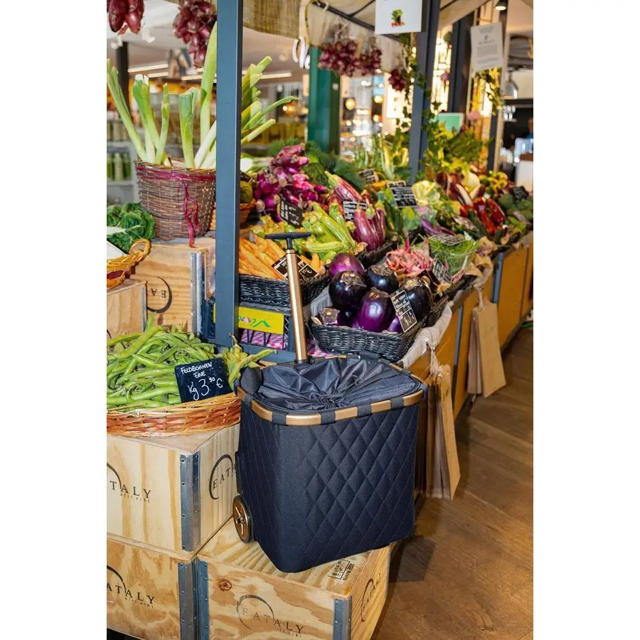 キャリークルーザー ロンバス ミッドナイトゴールド ポータブルショッピングトロリー 頑丈なアルミフレーム、ショルダーストラップ、取り外し可能なメッシュインナー付き