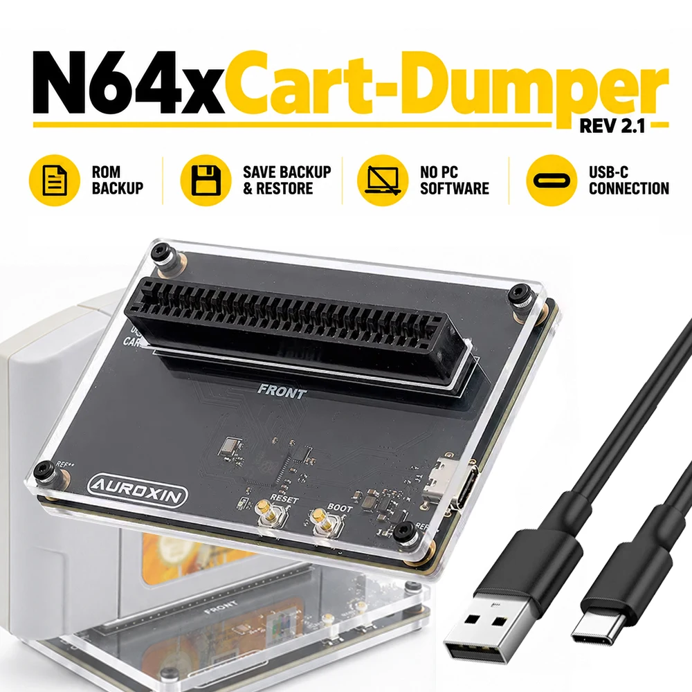 For N64 Cartridge Backup Save Preservation and Hardware Testing Retro Gaming Tool Rev2.1 N64xCart Dumper With TYPE-C Cable