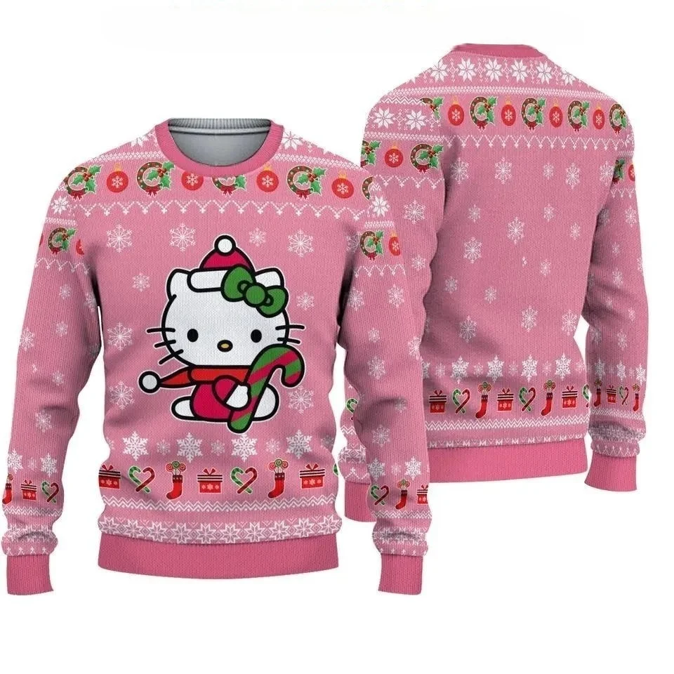 مرحبا كيتي عيد الميلاد سترة الرجال المرأة ثلاثية الأبعاد سترة سانريو الكرتون القبيح عيد الميلاد سترة أنيمي هدايا عيد الميلاد سترة عيد الميلاد