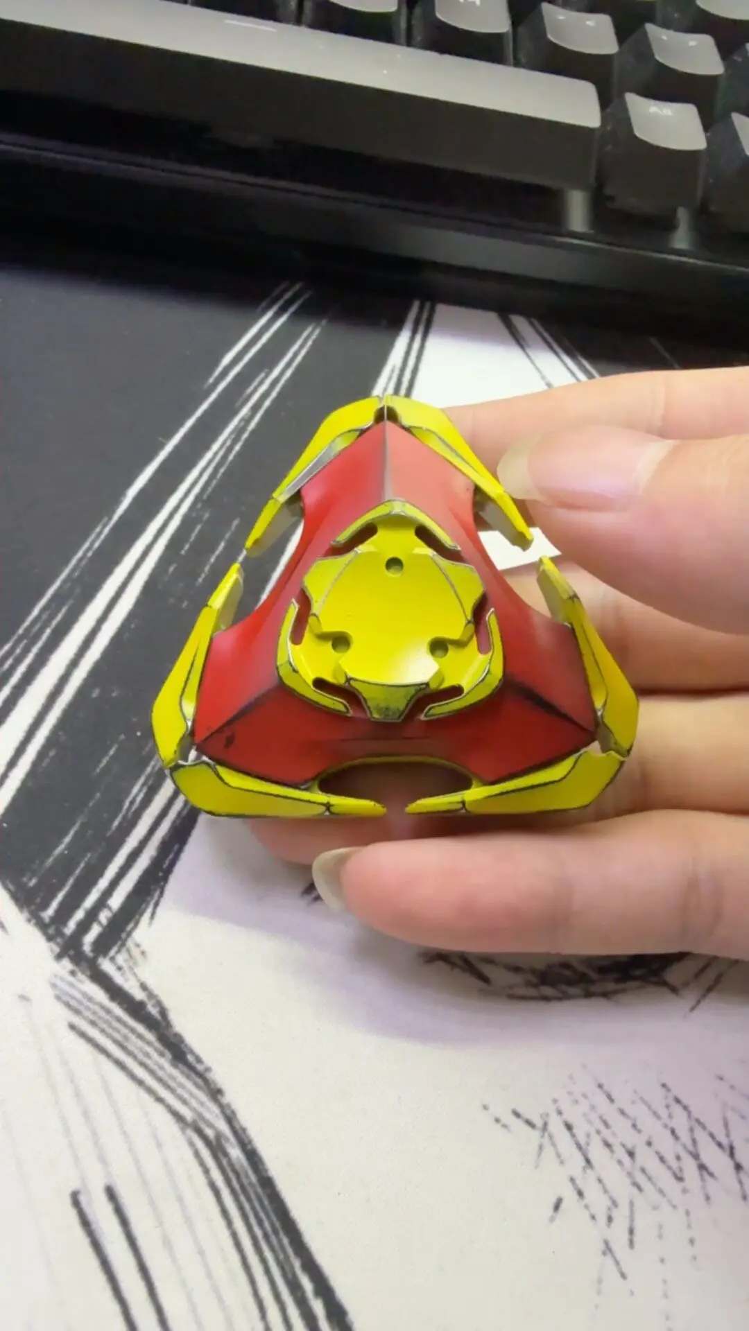Used EDC Out of X Strange Machine Blade, Ceramic Old Color, Red and Yellow Double Spell Mecha Wind, Edc Nail Gyro Toy