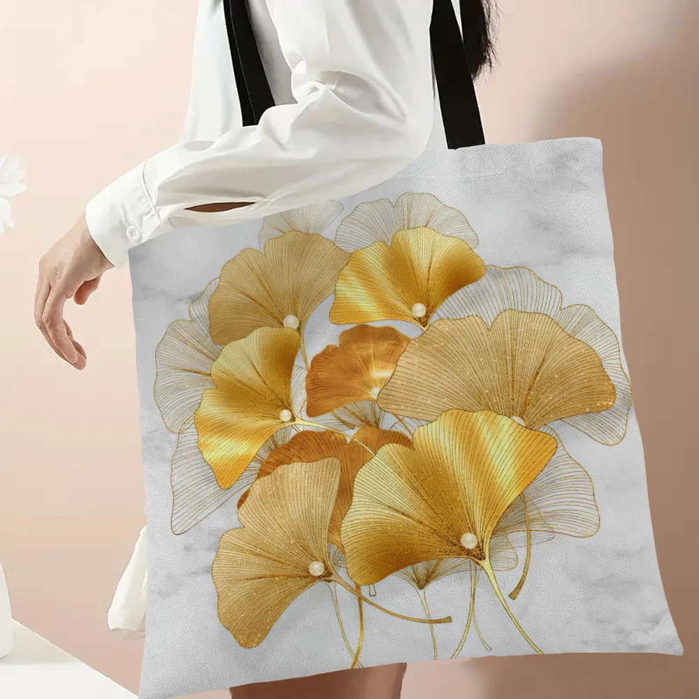 Fashion Tote Refreshing Simple Casual Shoulder Bag Beautiful Ginkgo Leaves Print Handbags High Capacity Eco Shopping Bags