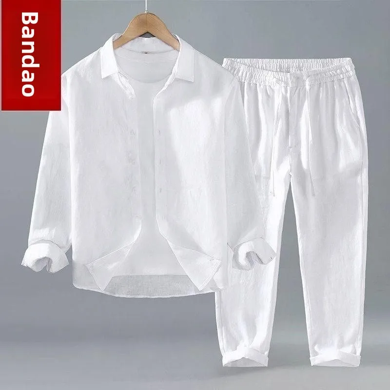 Tagkita Men's Linen Shirt Long Sleeve Spring Autumn Fashion Casual Sportswear Handsome Personality Outerwear Youth Summer Col...
