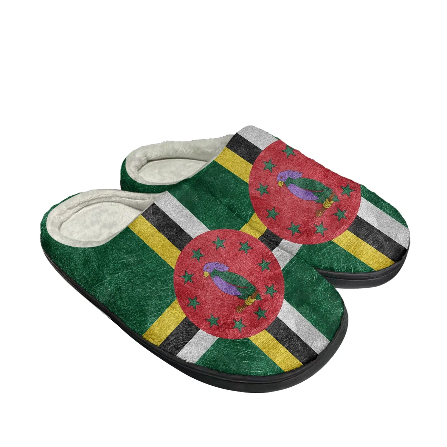 Zapatillas de algodón personalizadas de la bandera de Dominica para hombre y mujer, sandalias de felpa para dormitorio, zapatos térmicos para mantener el calor