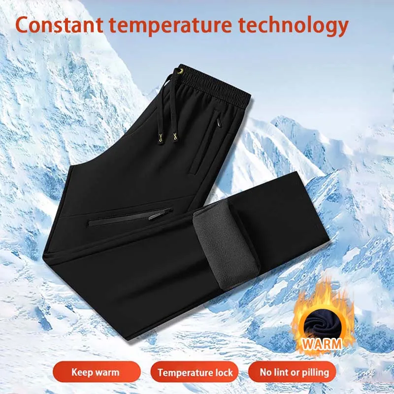 Men Winter Fleece Hiking Pants Waterproof Windproof Antifouling Outdoor Jogging Drawstring Trackpants  Warm Straight Trousers