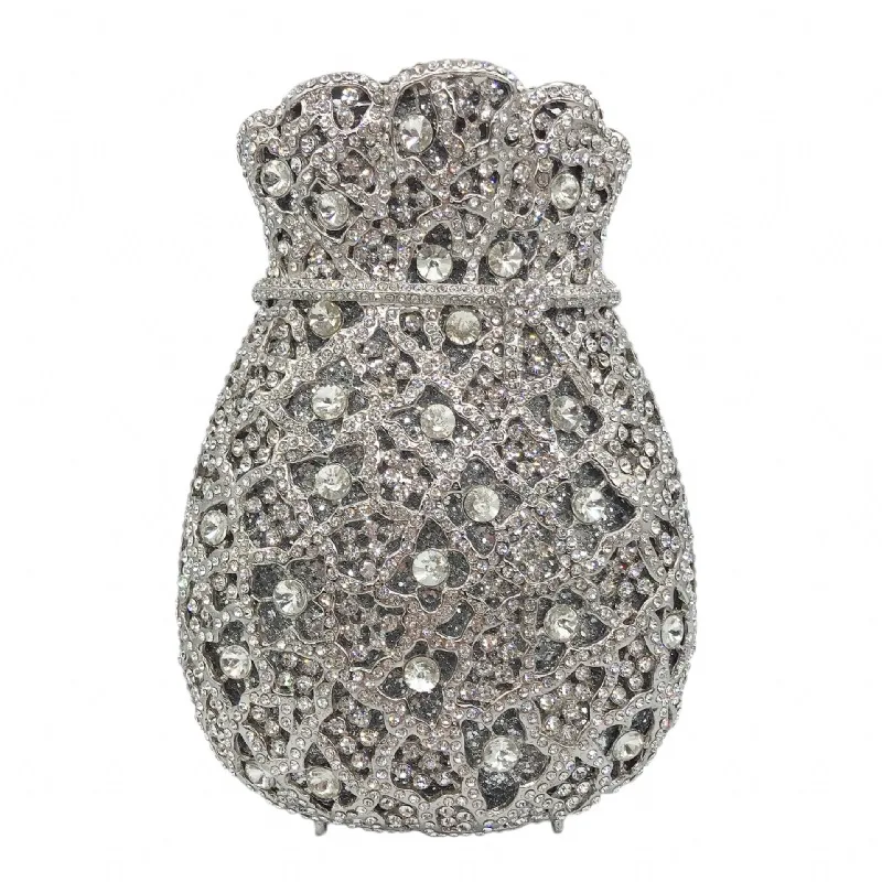 Luxuriöse Damen-Abendtasche mit Diamanten und Kristallen, Elegante Clutches, Klassische Braut- und Hochzeitstaschen – Detail 31