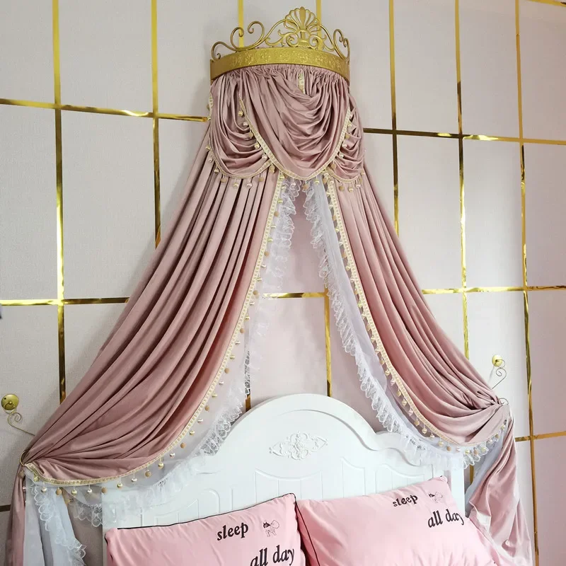 Flannel Bed Valance Golden Crown Thickened Bedroom Decorative Mosquito Net Retro Lace Princess Bedside Curtain Home Decor Custom