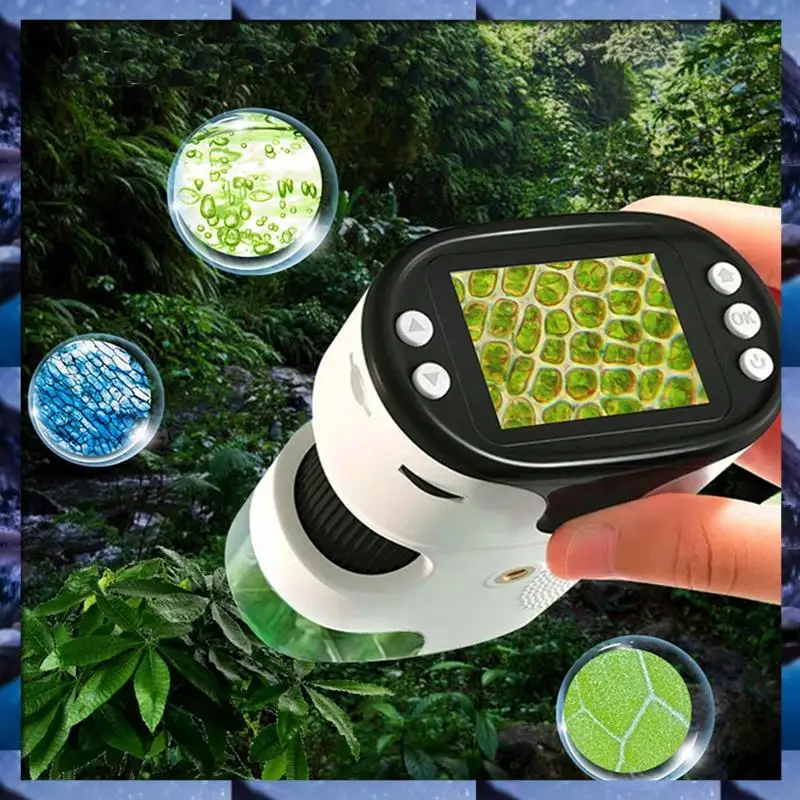 

ABSU Handheld Microscopes 1000X Kids Microscope Rechargeable Mini Digital Pocket Microscopes Slides Kit Gift