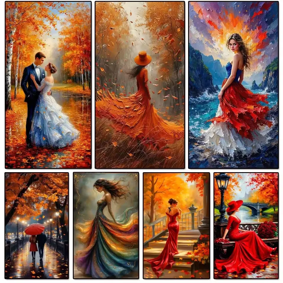 

Новое поступление, алмазная живопись, осенняя элегантная женская вышивка, 5D DIY стразы, пара изображений, мозаика, наборы для вышивки крестом, подарки