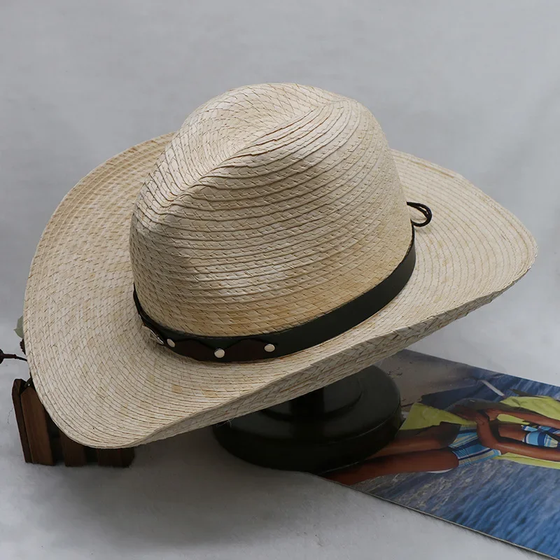 Natural grass braided cowboy hat new travel shopping small hat feather jazz hat