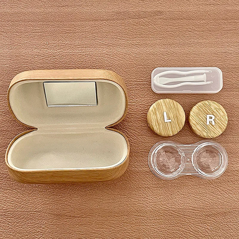 Wood Grain Lens Container Women INS Contacts Lens Case Men Color Contact Lenses Storage Box Portable Travel Set