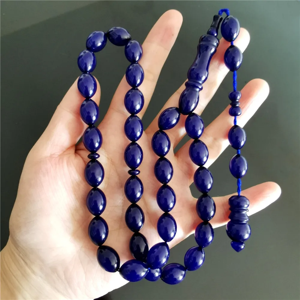 

Islamic Prayer Beads Tasbih Misbaha sibha Handmade Blue Resin Amber Oval 10*14mm 33 pcs Muslim Rosary