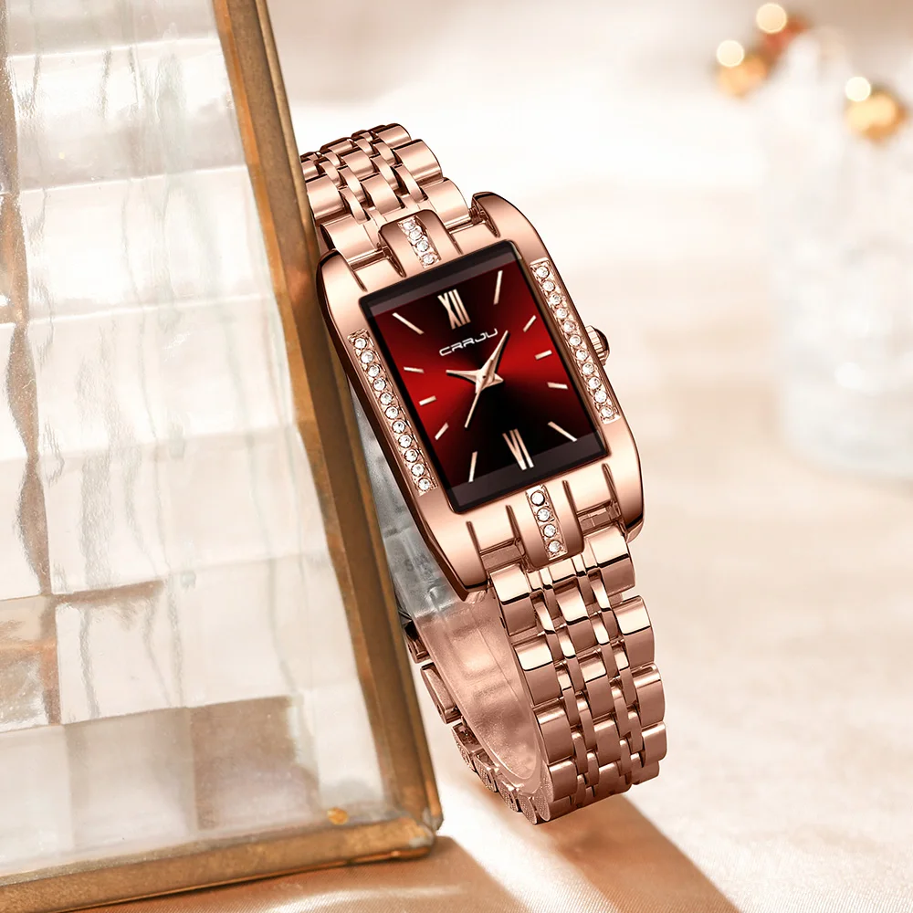 CRRJU Women Watch Fashion Quartz Rectangle Ultrathin Japan Movement Stainless Steel Bracelet Belt Wristwatch for Ladies