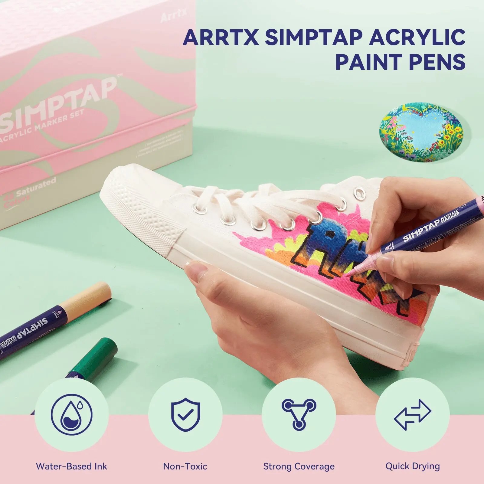 Arrtx Acrylic Marker Top Valve Action, Acrylic Paint Pens for Rock Stone Ceramic Porcelain Mug Wood Fabric Canvas Painting