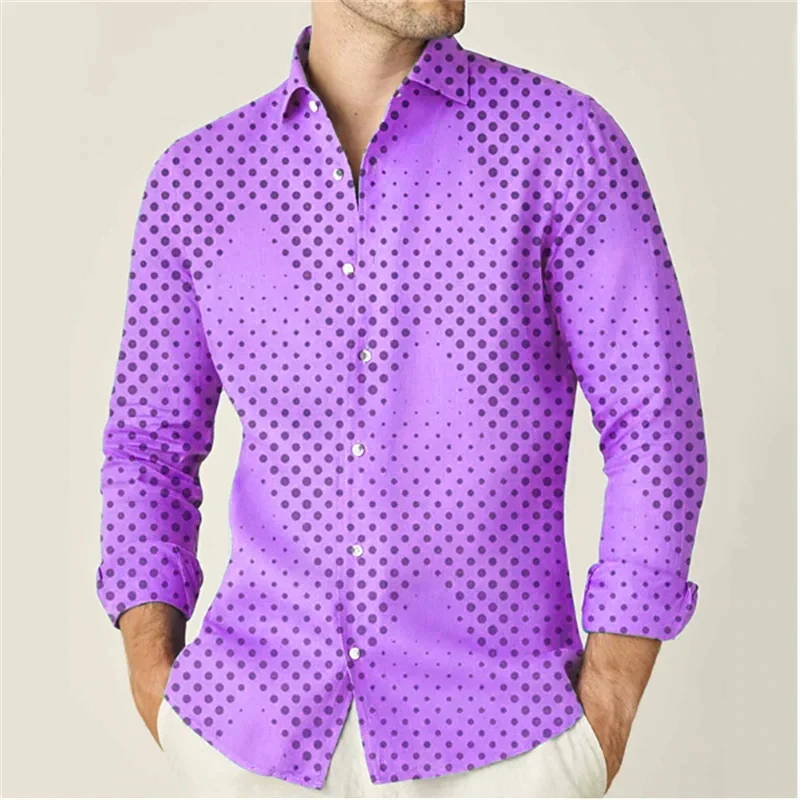 2024 Fashion Men\'s Shirt Casual Polka Dot Printed Long Sleeve Tops Men\'s Clothing Cardigan High Quality Elegant Tops XS-6XL