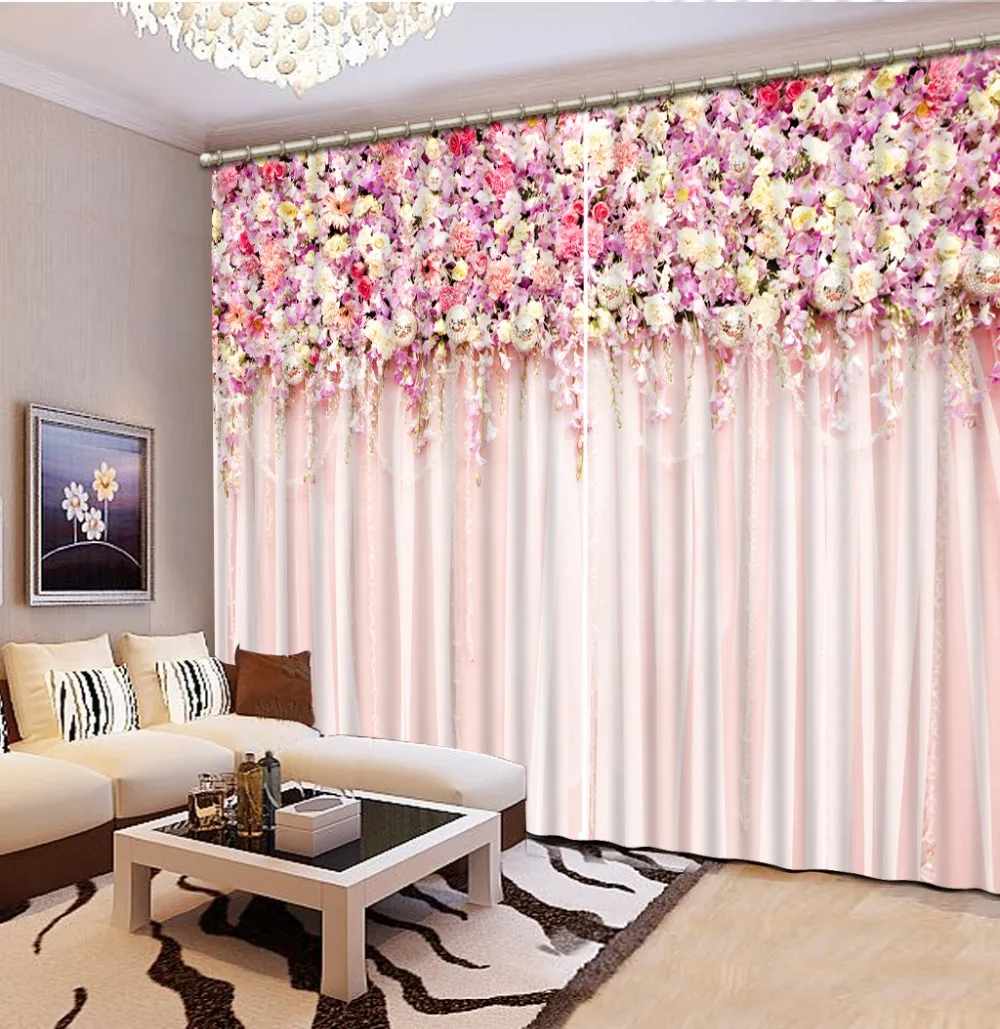 

3D Printing Modern Fashion Home Decor pink flower curtains Home Decoration