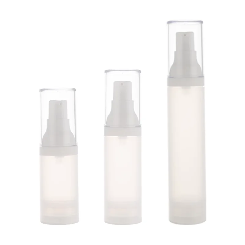 

30pcs High Quality AS Clear Cap PP Pump Airless Frosted Bottle Plastic Cosmetic Packaging Wholesale OEM Logo Print Solution