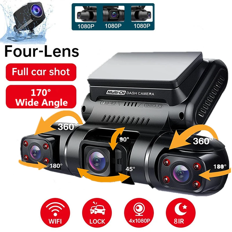 4CH 4*1080P Dash Cam 3CH 4*1080P Car DVR 8 Infrared Light Night Vision  WiFi 24H Parking Monitor Automatic Video Recorder 256GB