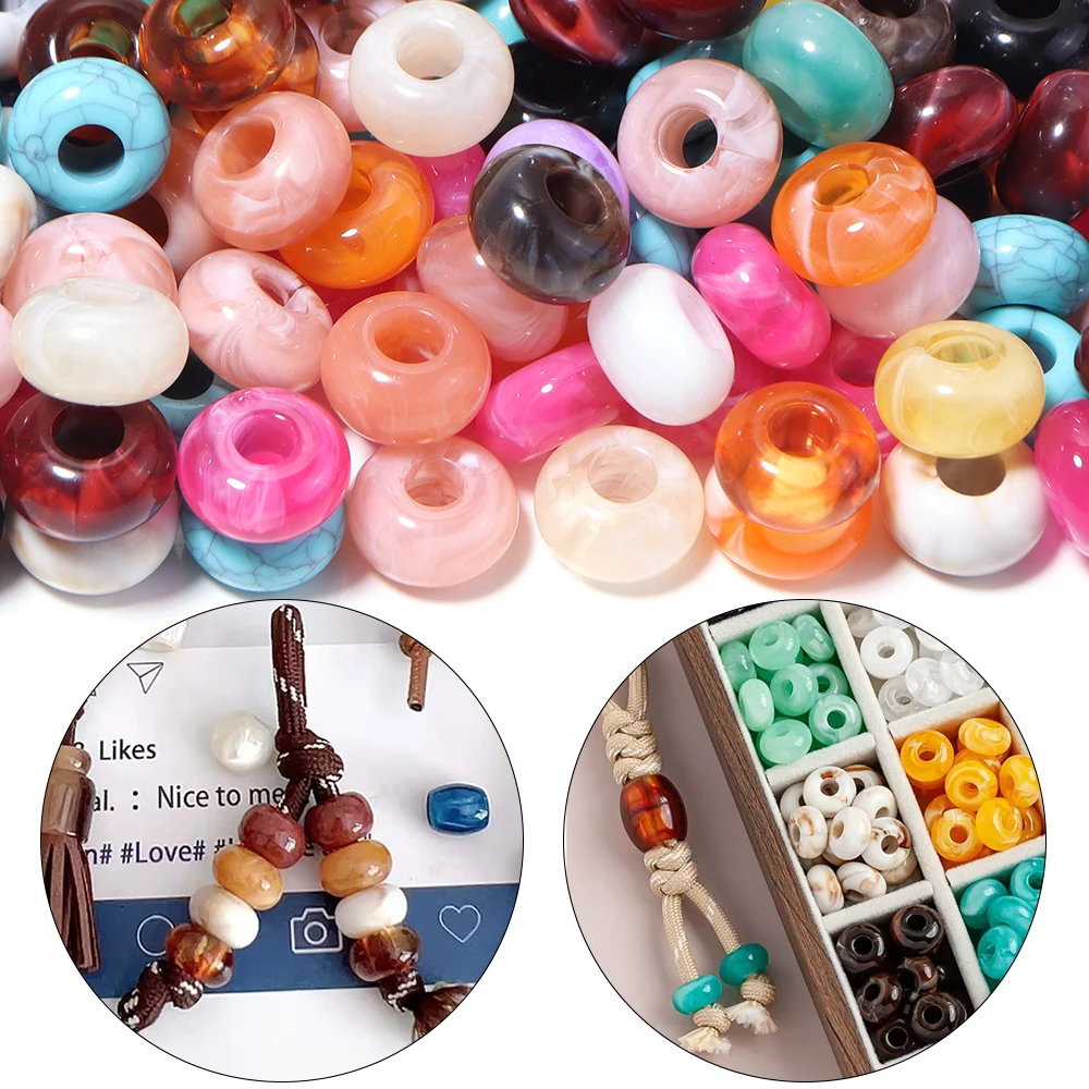 50Pcs/Lot 14×8mm Big Hole Acrylic Beads Charms Spacer Beads 