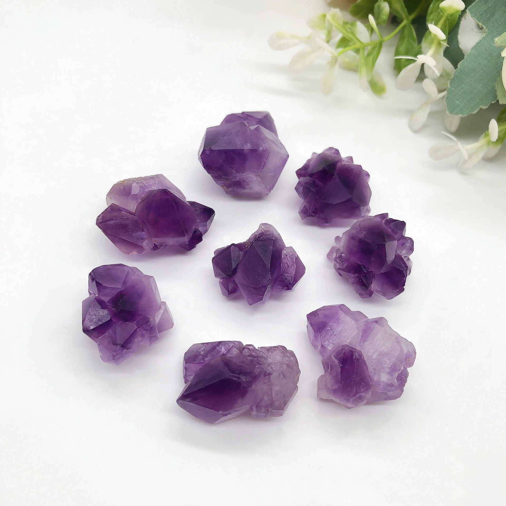 Natural Amethyst Flower Point Cluster Crystal  Purple Quartz Raw Mineral Stone Rough Energy Healing Gemstone Home Decor Gift