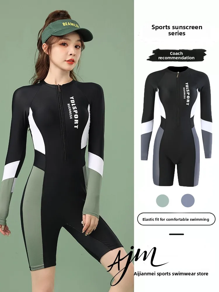 

Women's One-Piece Swimsuit Long Sve Surfing Sun Protection Flat Angle Design Slimming Spor Large Size Swimming Pool Excl...