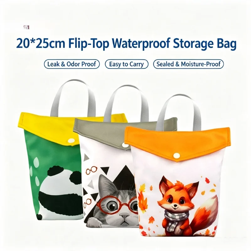 25x30cm Flip Top Diaper Bag Waterproof Printed Large Capacity Baby Storage Pouch Portable Handle Multifunctional Maternity
